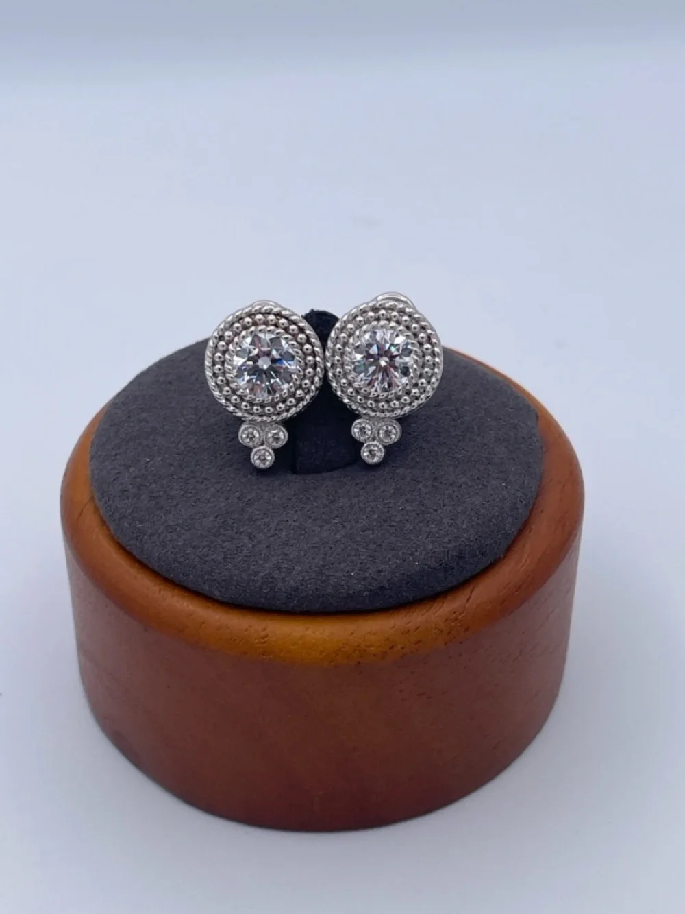 Judith Ripka Sterling Silver 925 CZ Stud Earrings Thailand Omega Back 18.1mm